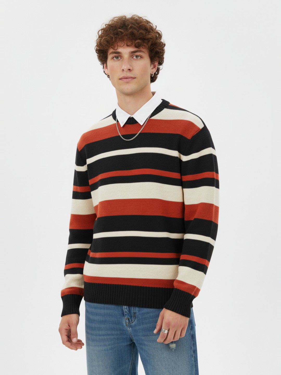 glitchez Pure Cotton Shirt Collar Striped Pullover-picture-20