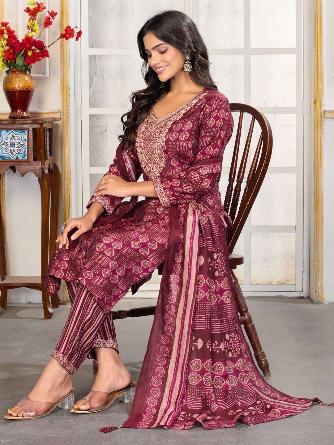 Moda Rapido Women Ethnic Motifs Printed Regular Thread Work Kurta with Trousers & With Dupatta-picture-46