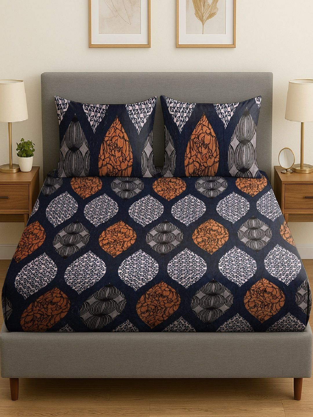 RRC Blue Floral 300 TC Queen Bedsheet with 2 Pillow Covers-image-44