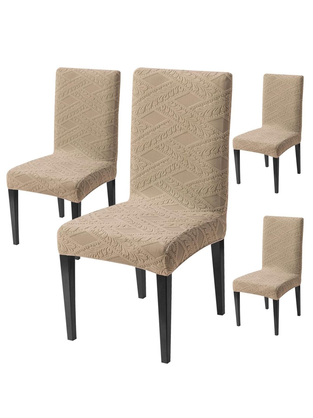 HOUSE OF QUIRK 4 Pcs Khaki Self Design 220 GSM Stretchable Jacquard Chair Covers-picture-41