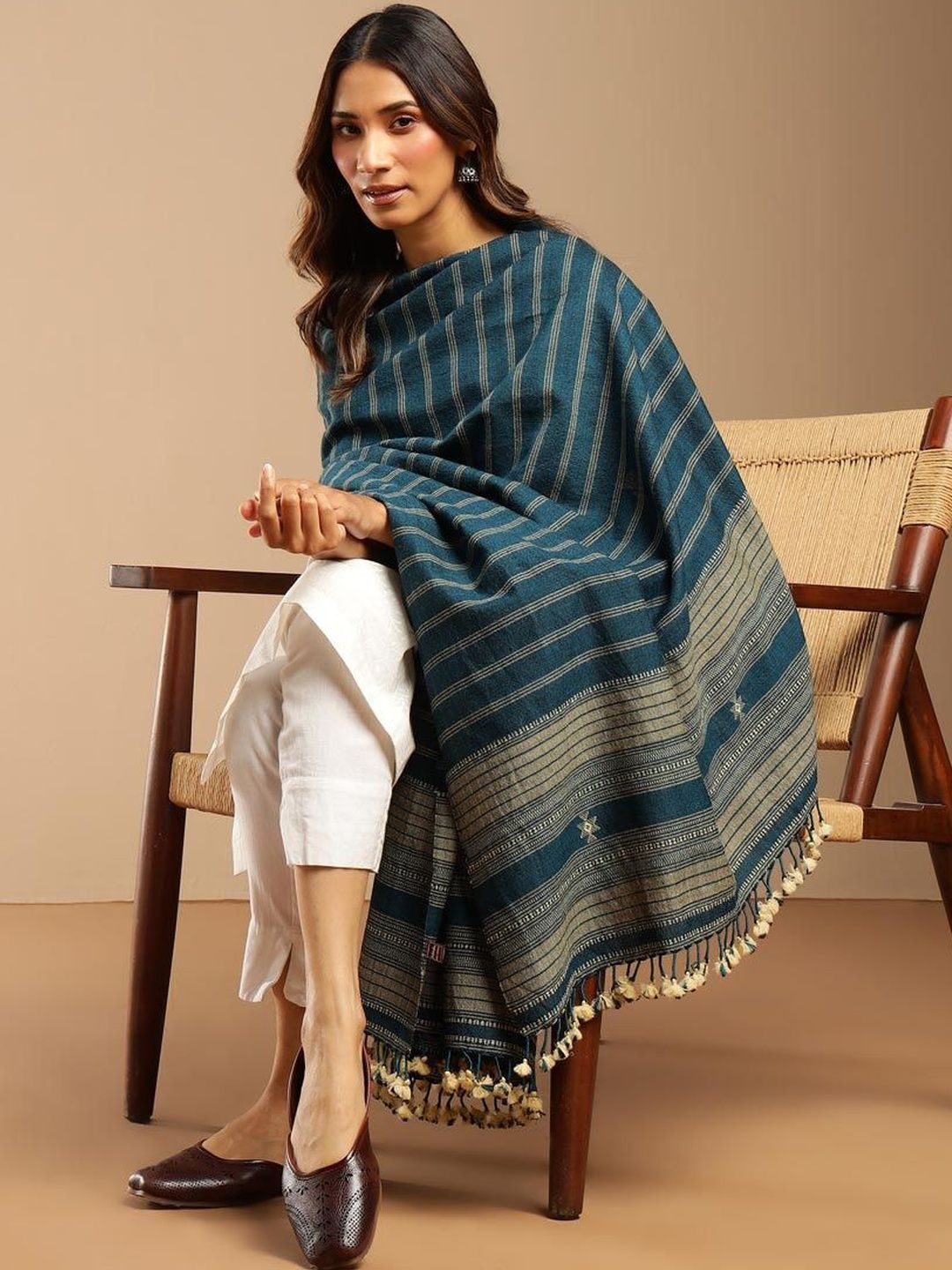 Fabindia Women Striped Woven Design Shawl-picture-37