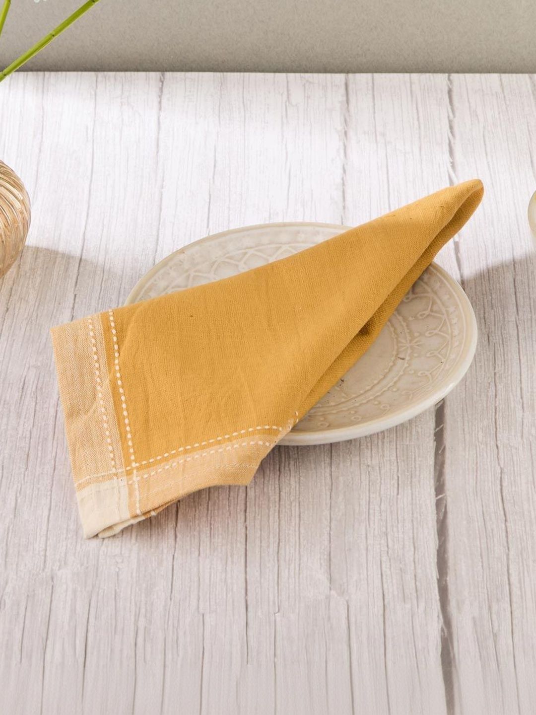 Fabindia Tanka 6Pcs Mustard-Yellow & White Cotton Table Napkins-picture-28