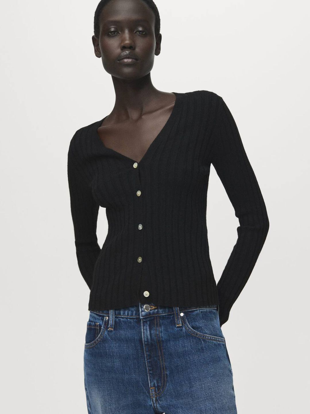 MANGO Ribbed V-Neck Cardigan-picture-56