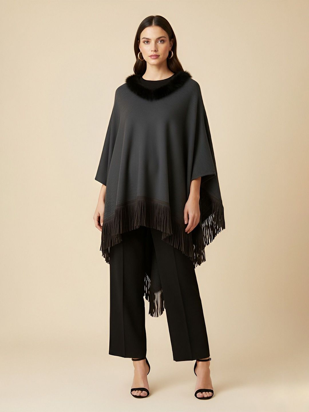 MUFFLY Women Woollen Poncho with Fringed Detail-picture-48