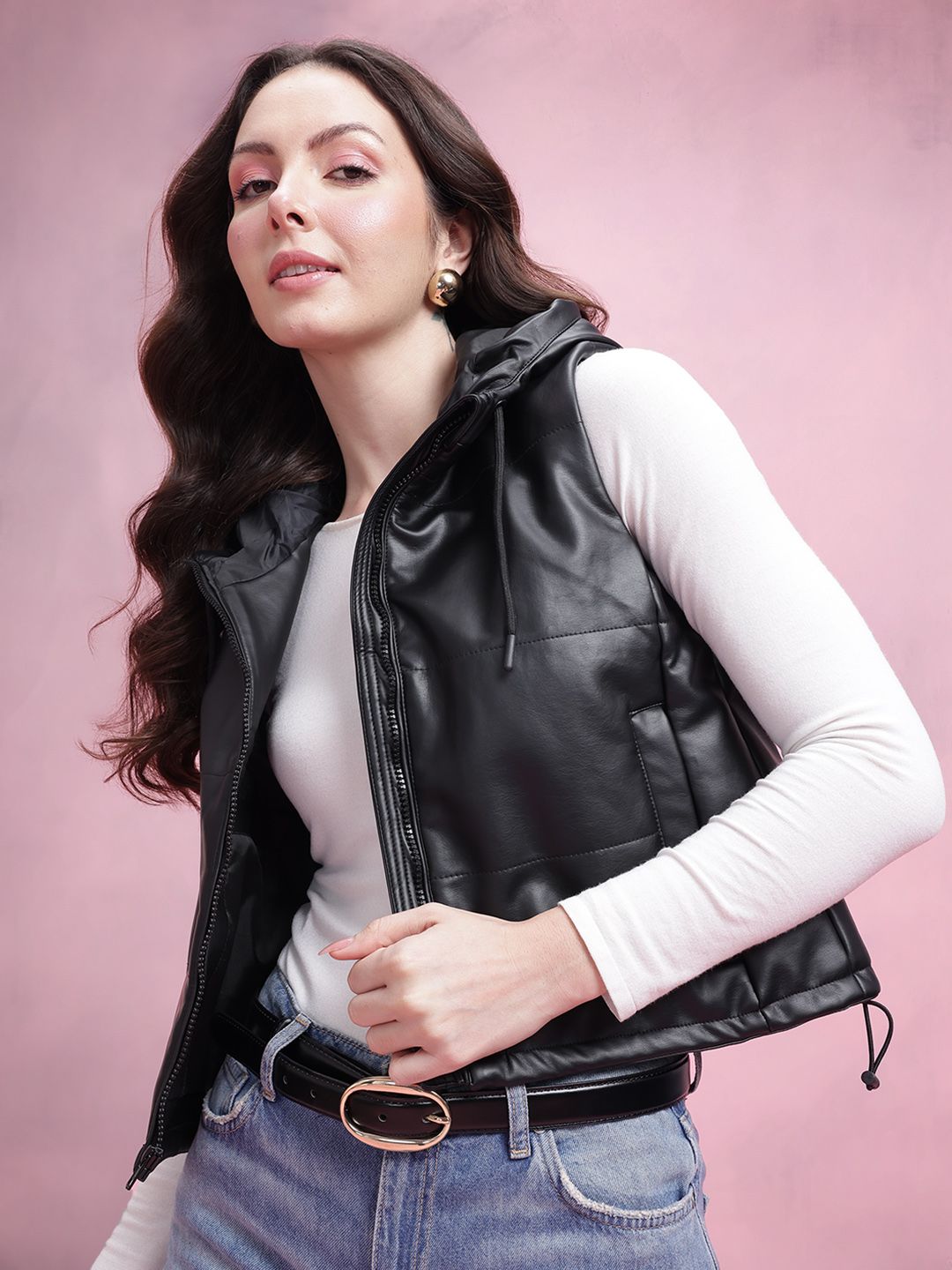 DressBerry Faux Leather Hooded Tailored Jacket-picture-28
