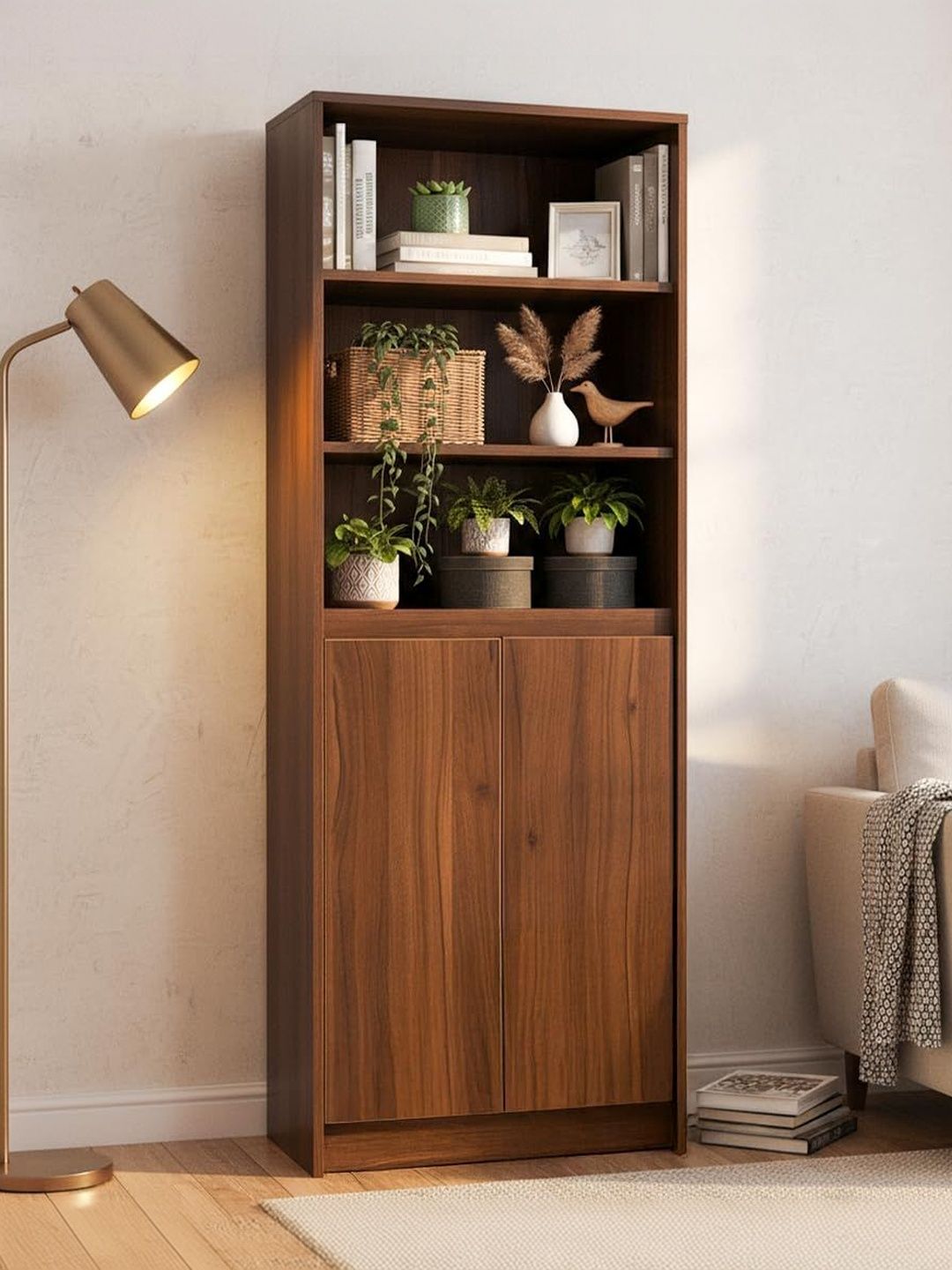 Kik Brown Leon Teak Finish Engineered Wood Cabinet