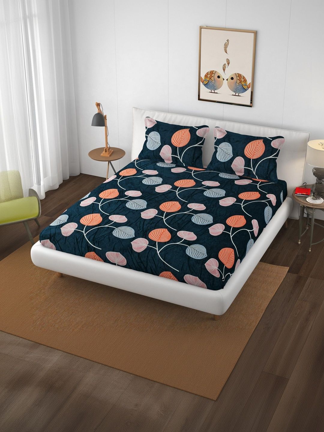 Banchmark Home Furnishings Navy Blue 200 TC King Bedsheet with 2 Pillow Covers-picture-33