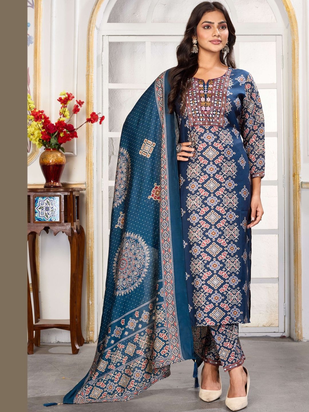 Moda Rapido Women Printed Regular Thread Work Kurta with Trousers & With Dupatta-picture-29