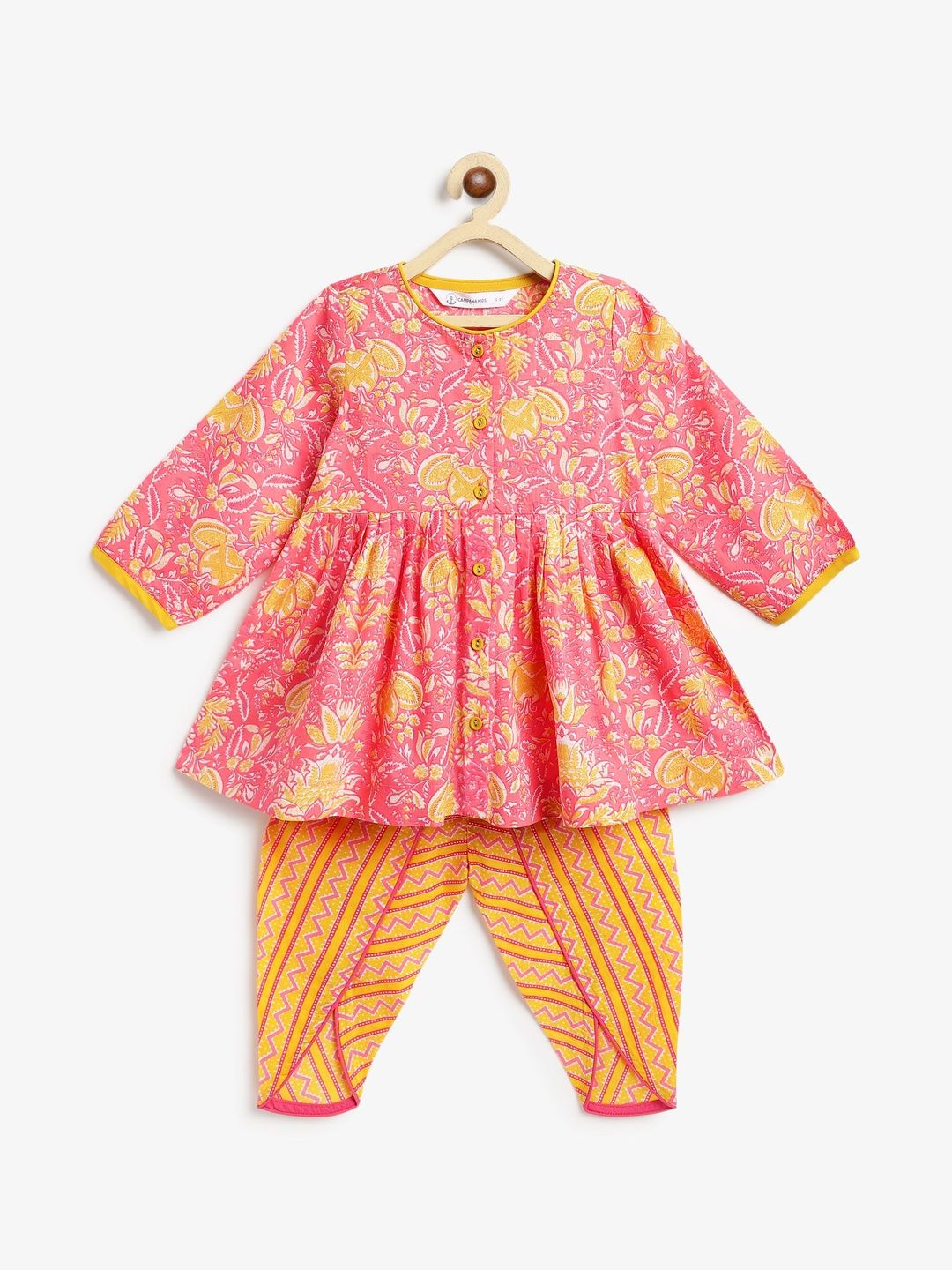Campana Girls Floral Printed Empire Pure Cotton Kurta with Dhoti Pants-picture-12