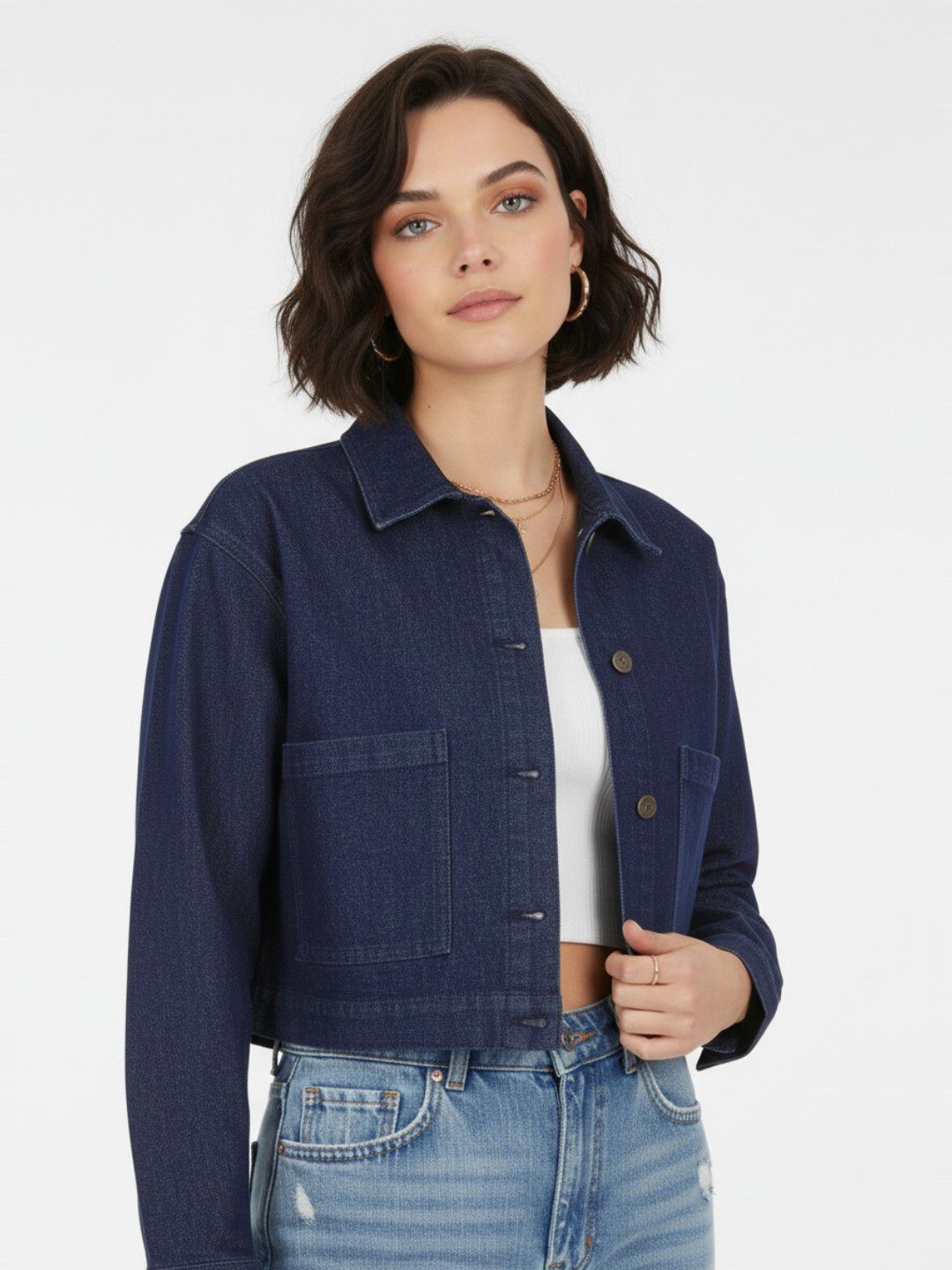 glitchez Spread Collar Denim Jacket-image-5