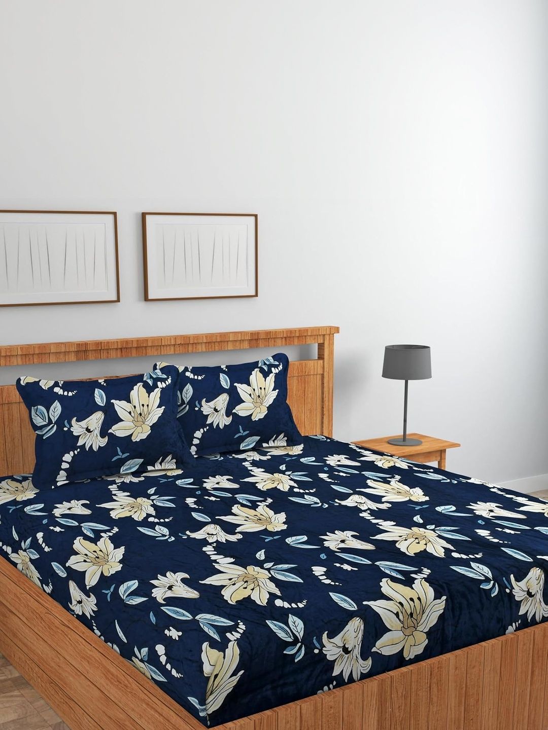 Banchmark Home Furnishings Navy Blue Floral 200 TC Bedsheet with 2 Pillow Covers-picture-36