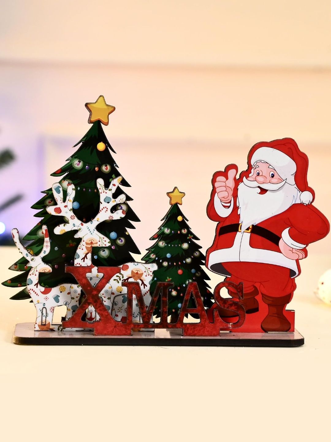 CraftVatika Red & White Printed Wooden Christmas Showpiece-image-28