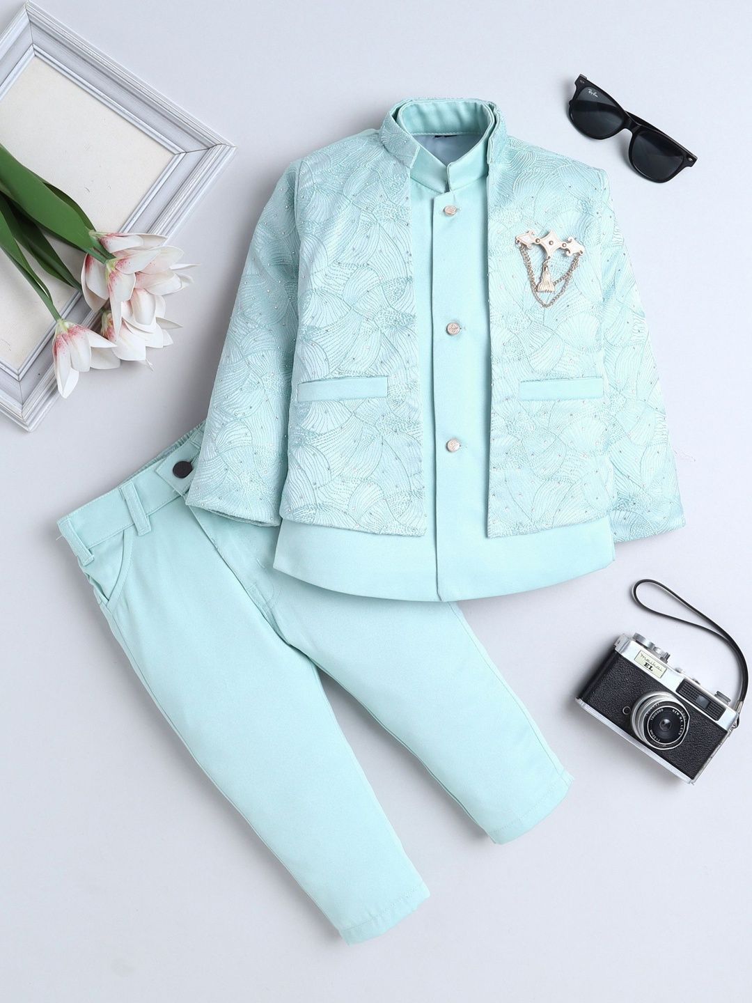 FOURFOLDS Boys Embroidered Sherwani Set & Trouser-image-37