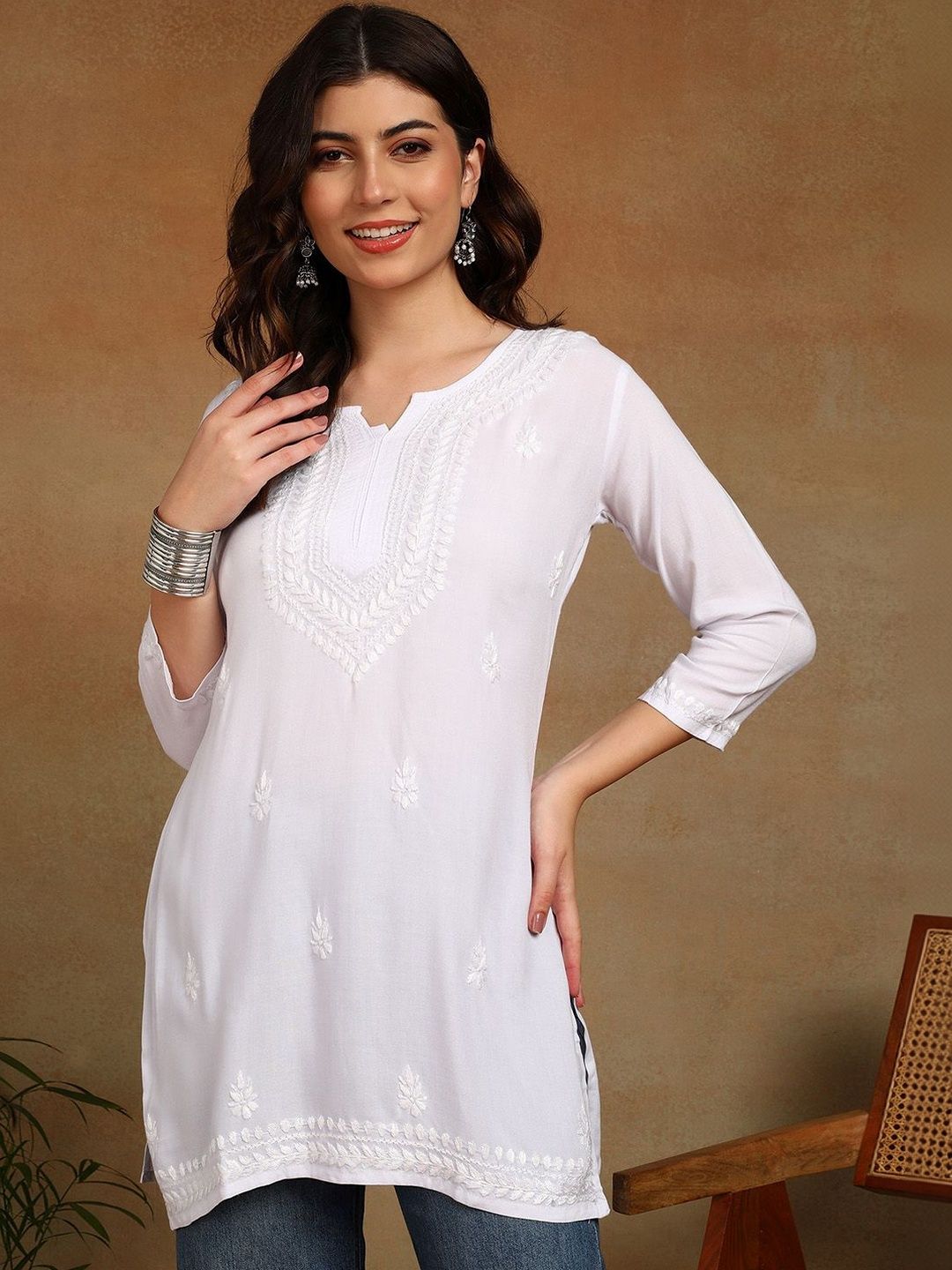 VAHSON Ethnic Motifs Embroidered Chikankari Liva Chikankari Kurti-image-34