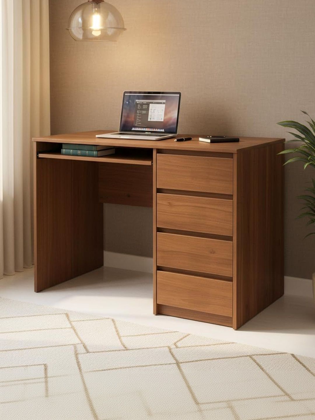 Kik Brown Leon Teak Finish Wooden Computer Table