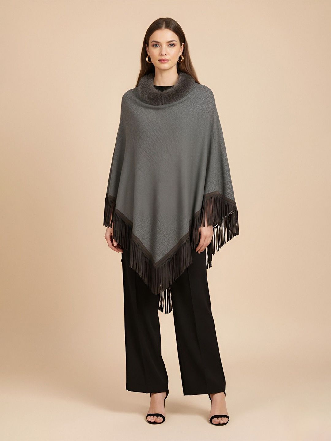 MUFFLY Women Woollen Poncho with Fringed Detail-picture-35