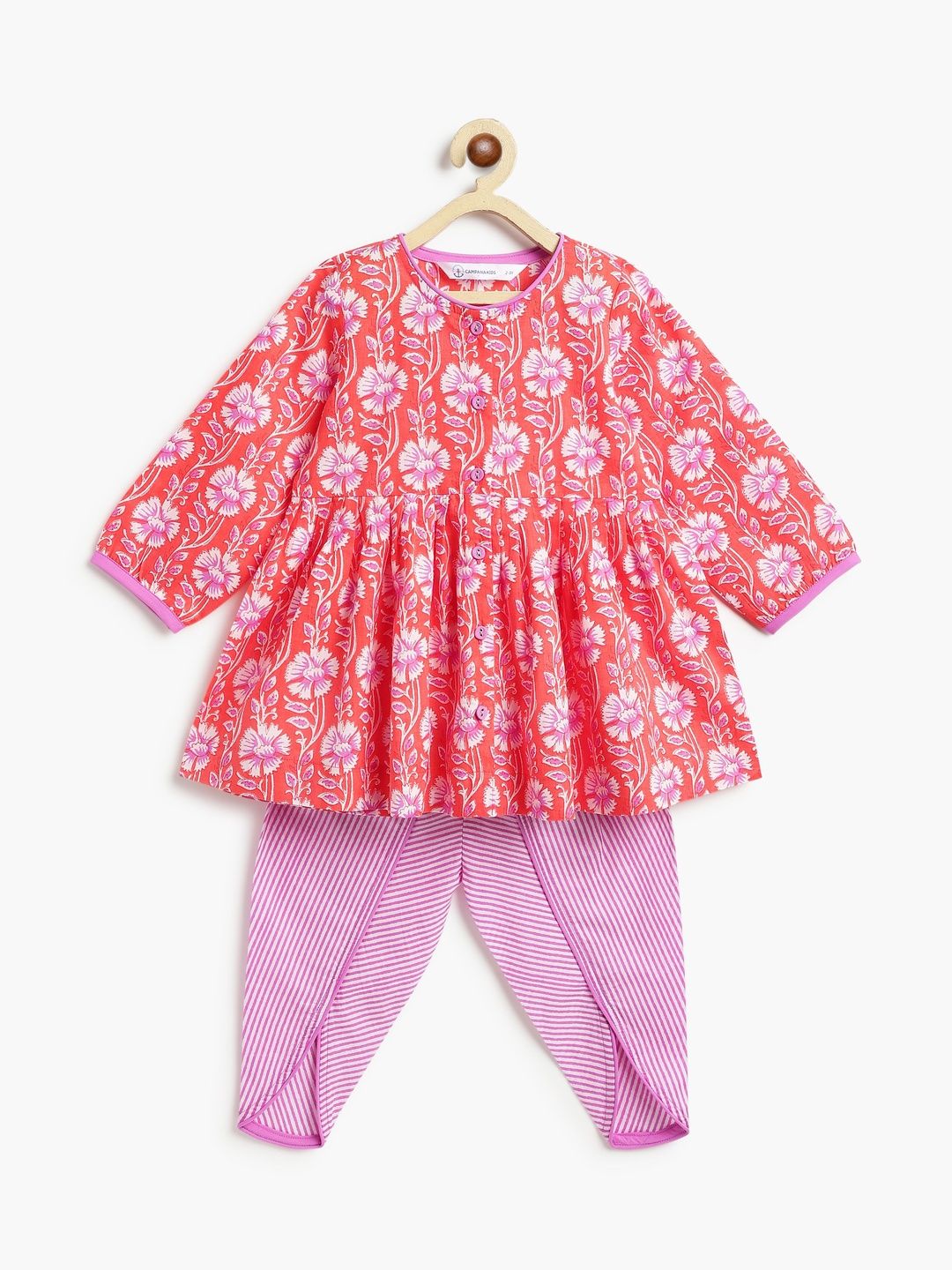 Campana Girls Floral Printed Regular Pure Cotton Kurta with Dhoti Pants-picture-10