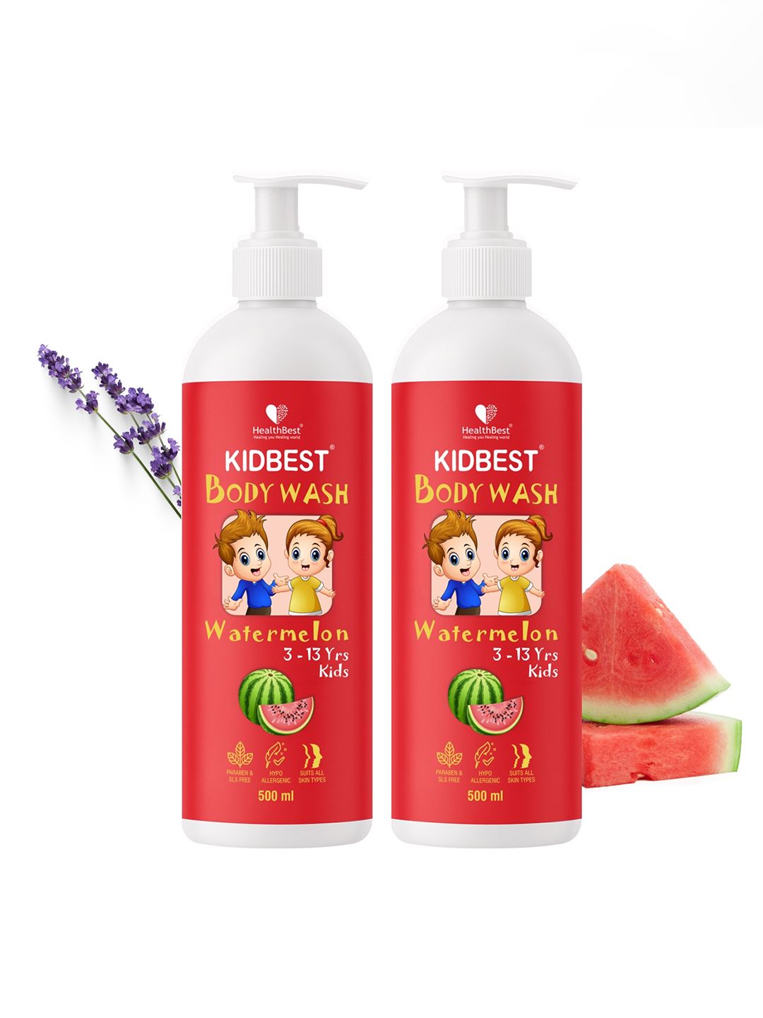HealthBest Set Of 2 Kids Top to Toe Body Wash Tear-Free & Paraben Watermelon - 500ml Each-image-4