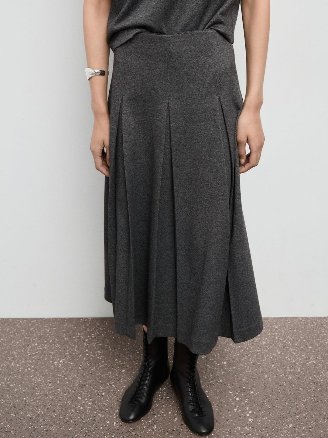 MANGO High Waist Pleated Flared Skirt