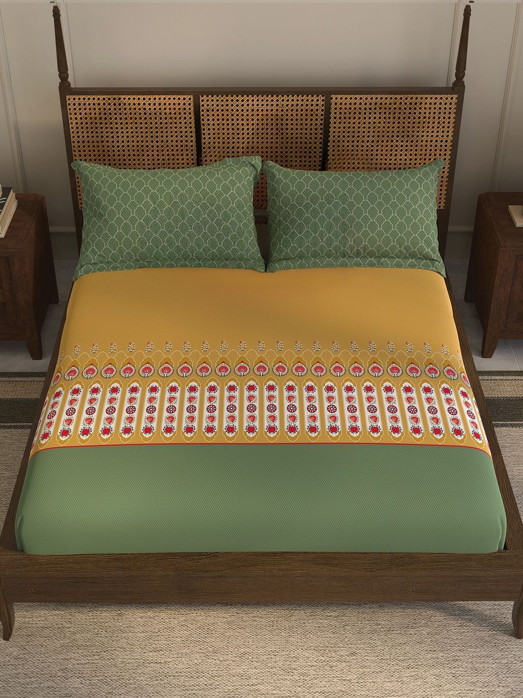 MYTRIDENT Multicoloured Ethnic Motifs 144 TC King Bedsheet with 2 Pillow Covers-picture-41