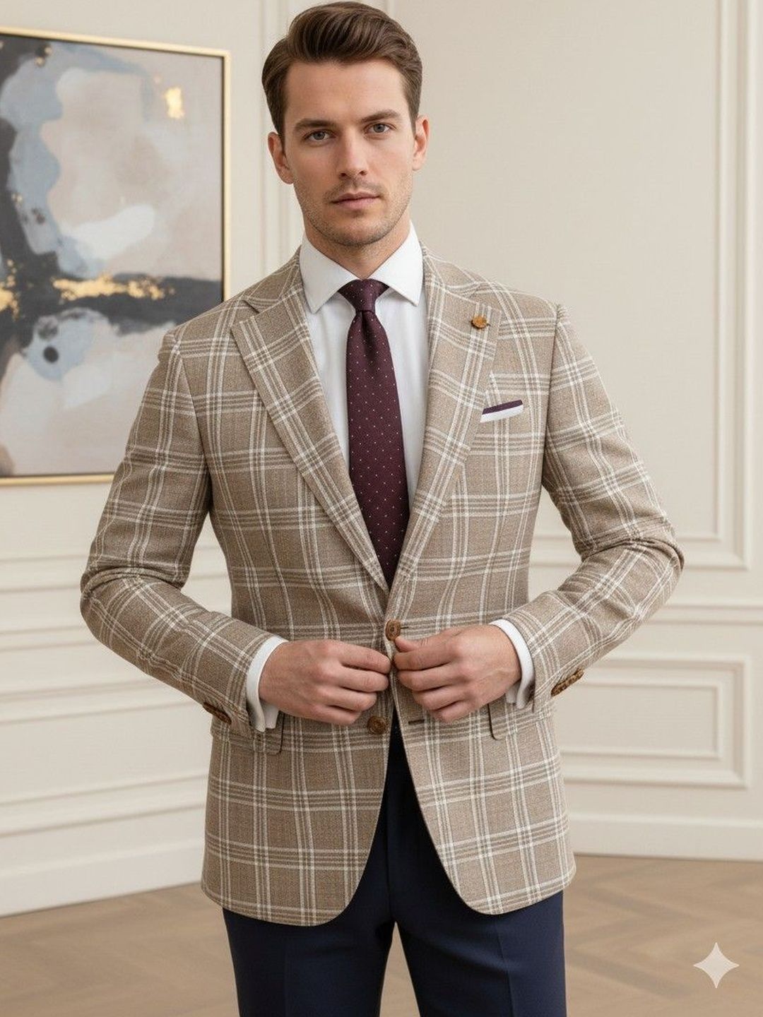 INVICTUS Checked Notched Lapel Long Sleeves Single Breasted Blazer-picture-38