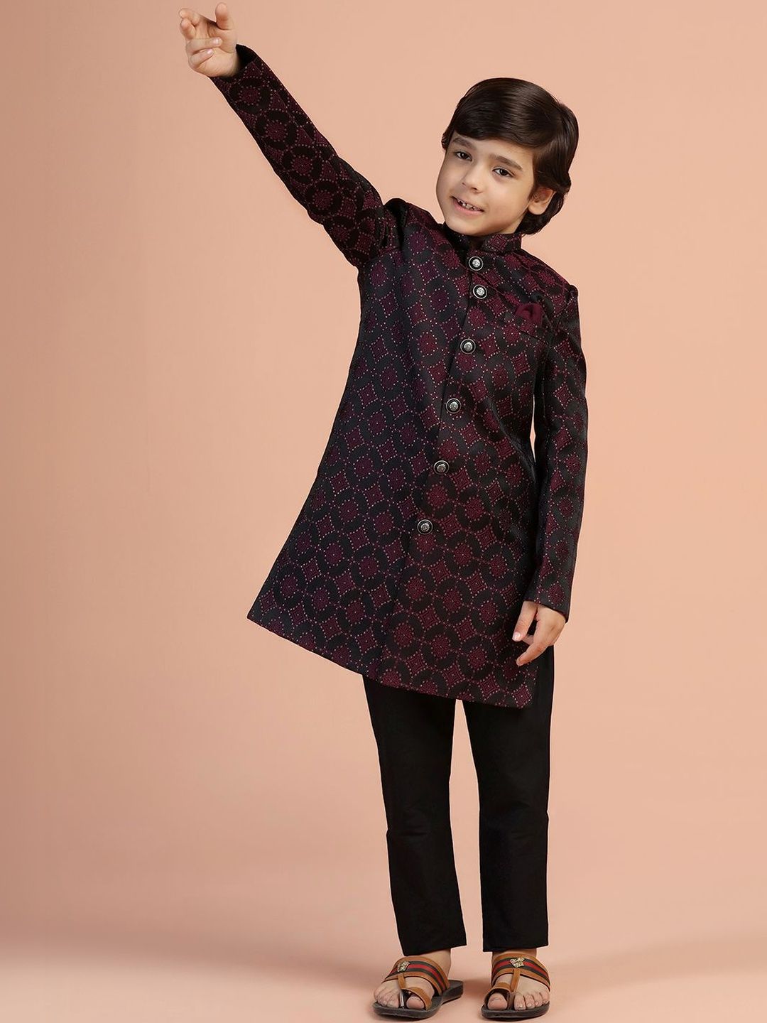 KISAH Boys Self-Design Sherwani Set-picture-24