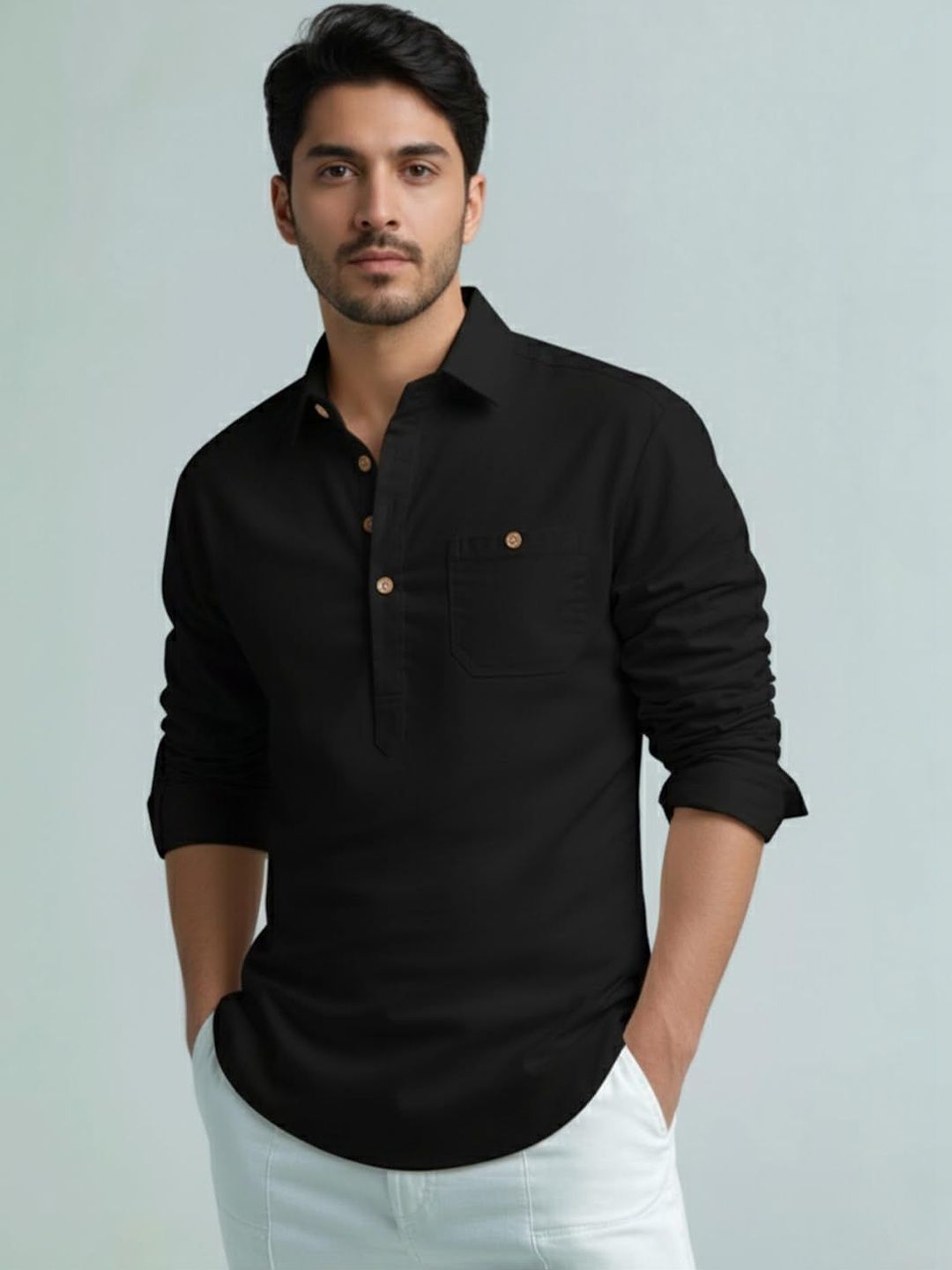Yugnik Men Solid Slim Fit Short Kurta-picture-39