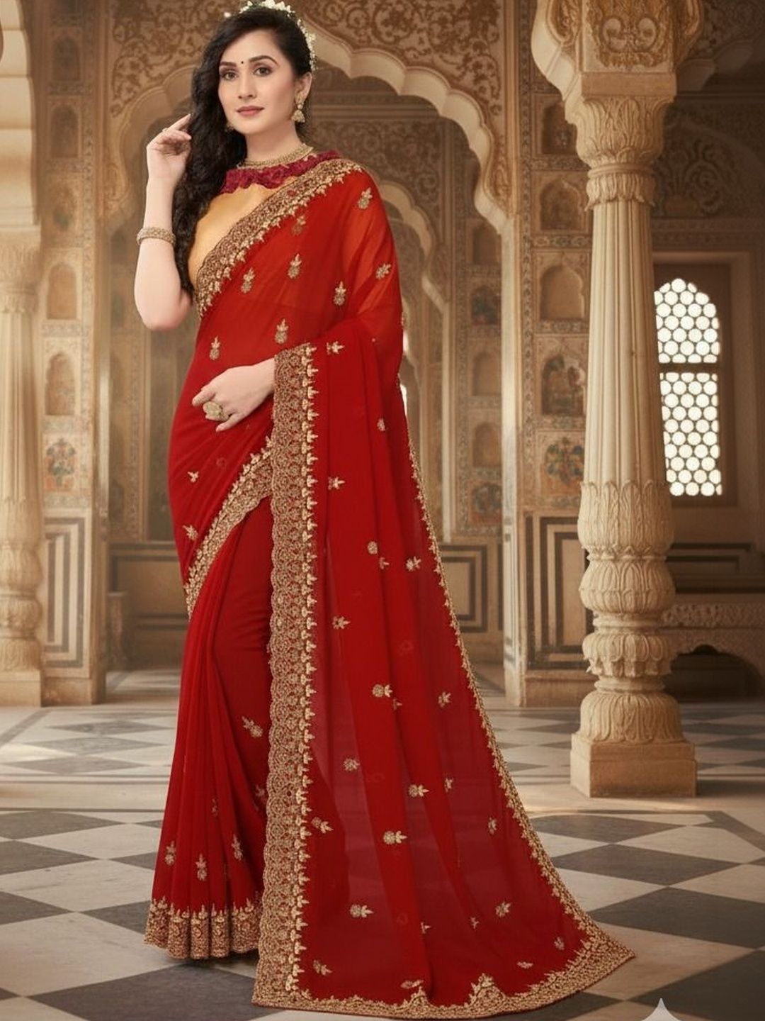 Moda Rapido Embellished Embroidered Poly Georgette Heavy Work Saree-picture-25