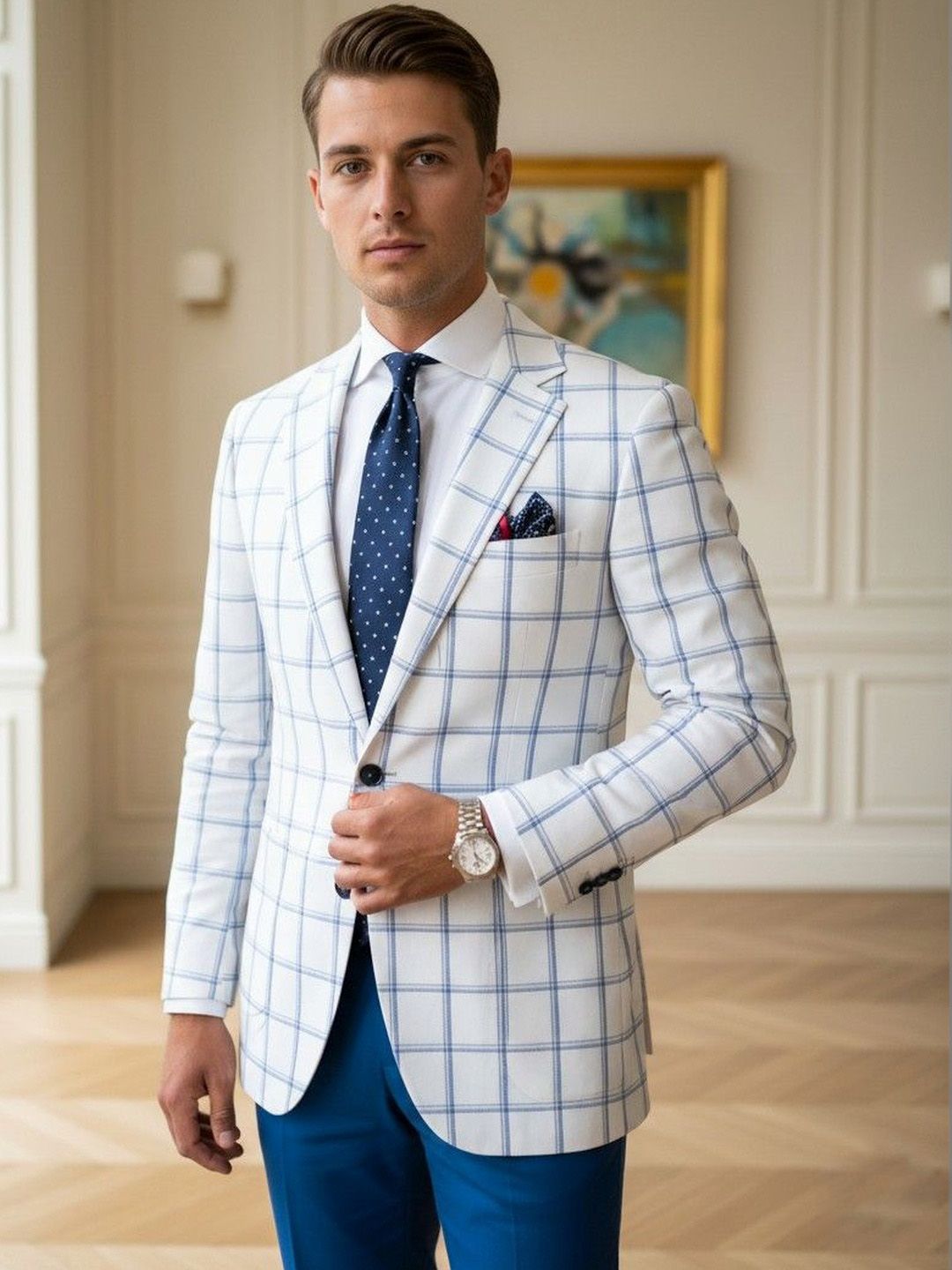 INVICTUS Checked Notched Lapel Long Sleeves Single Breasted Blazer-picture-47