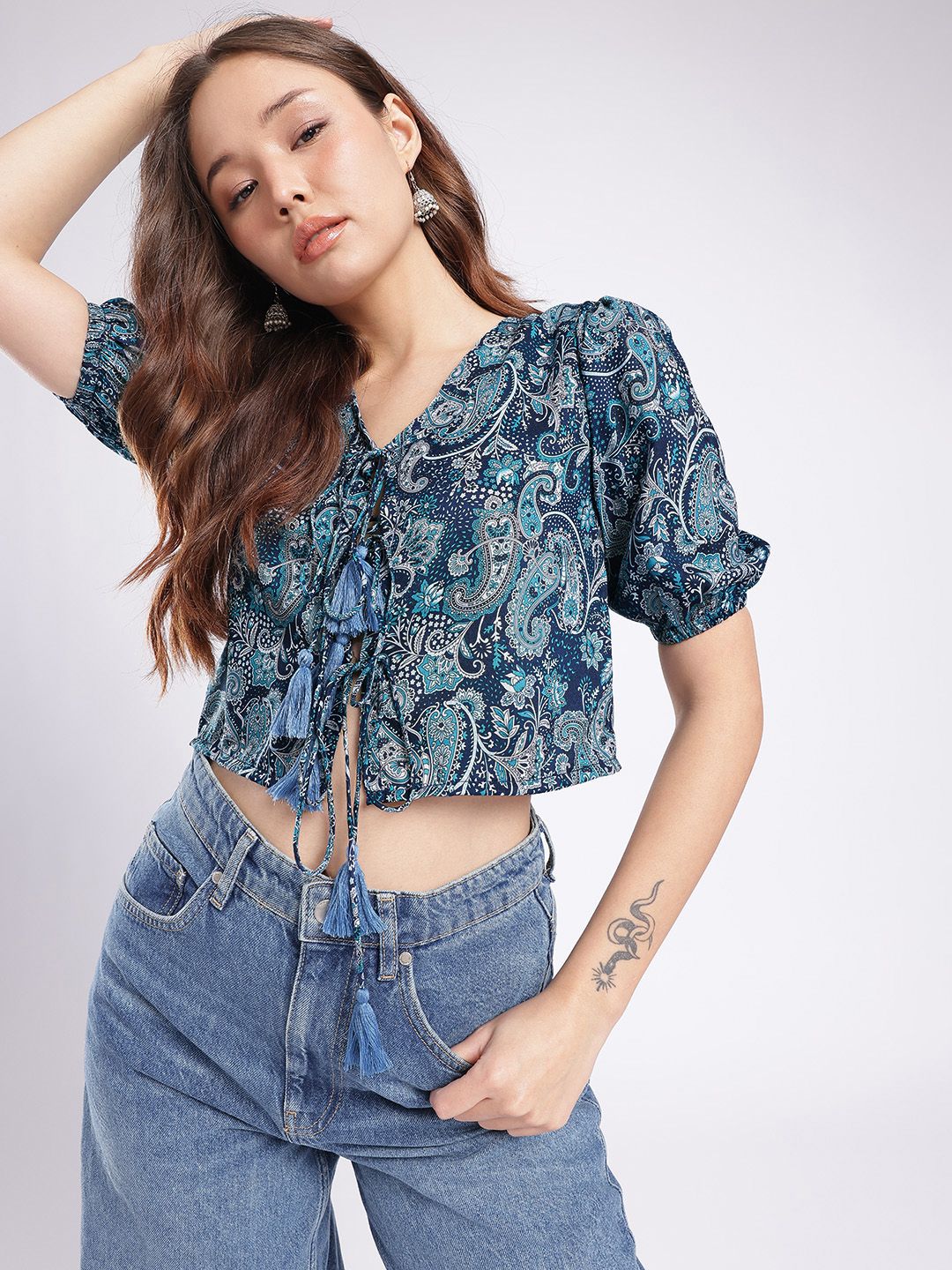 Fusion by Glitchez Paisley Puff Sleeve Crop Top-picture-14
