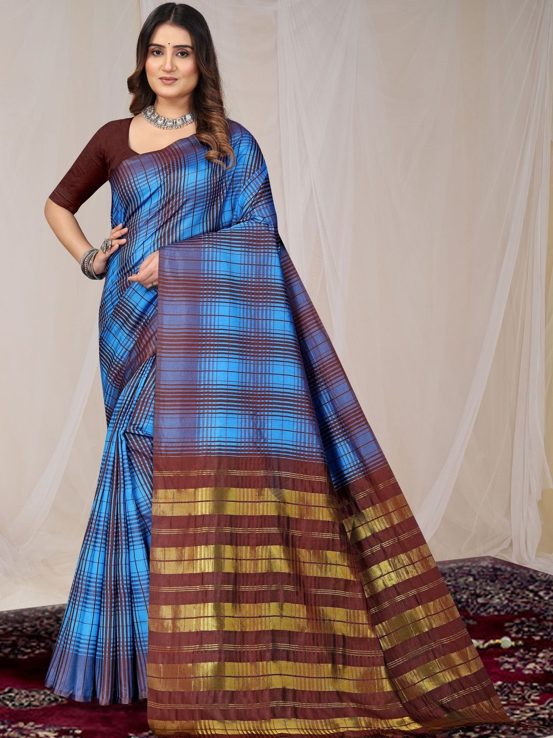 SHAIBO SAREE Checked Uppada Saree-picture-13
