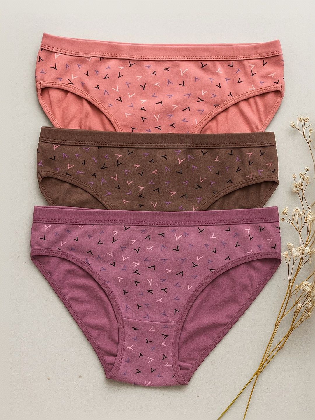 FiveFlag Pack Of 3 Printed Pure Combed Cotton Mid-Rise Antibacterial Hipster Briefs-image-17