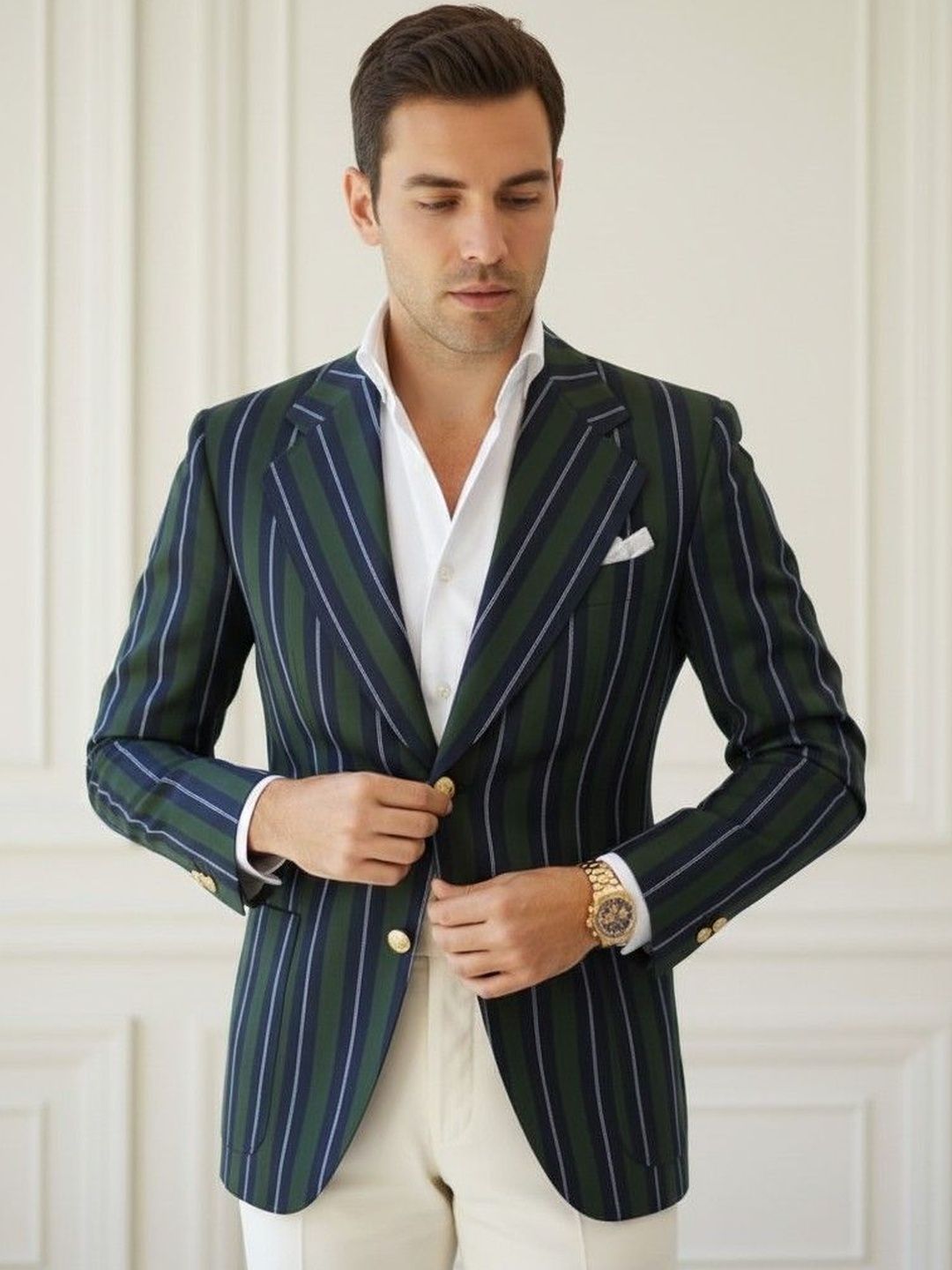INVICTUS Striped Notched Lapel Long Sleeves Single Breasted Blazer-picture-12