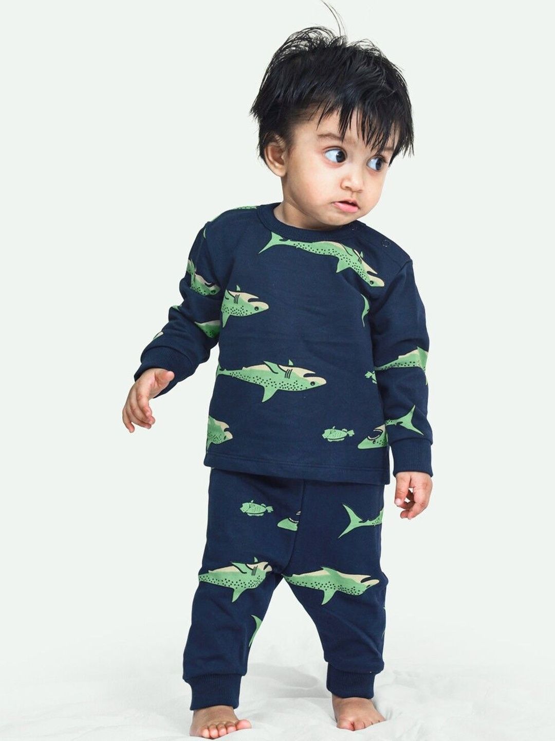 ariel Round Neck Pure Cotton Fleece T-Shirt With Pyjama Clothing Set-picture-13