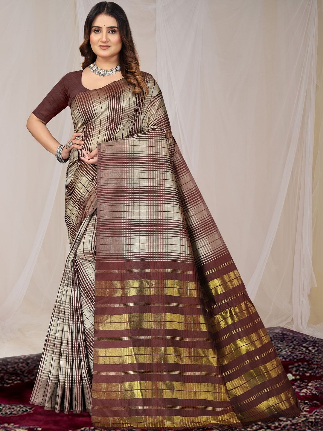 SHAIBO SAREE Checked Uppada Saree-picture-7