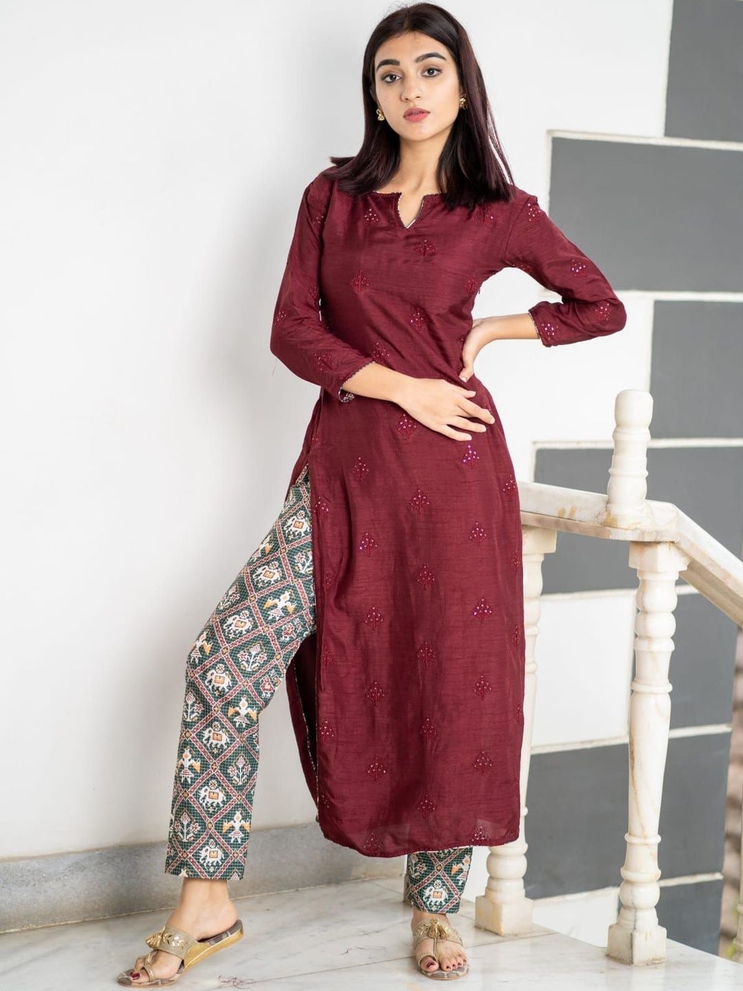 Women Basket Women Embroidered Regular Mirror Work Pure Cotton Kurta with Trousers-picture-33