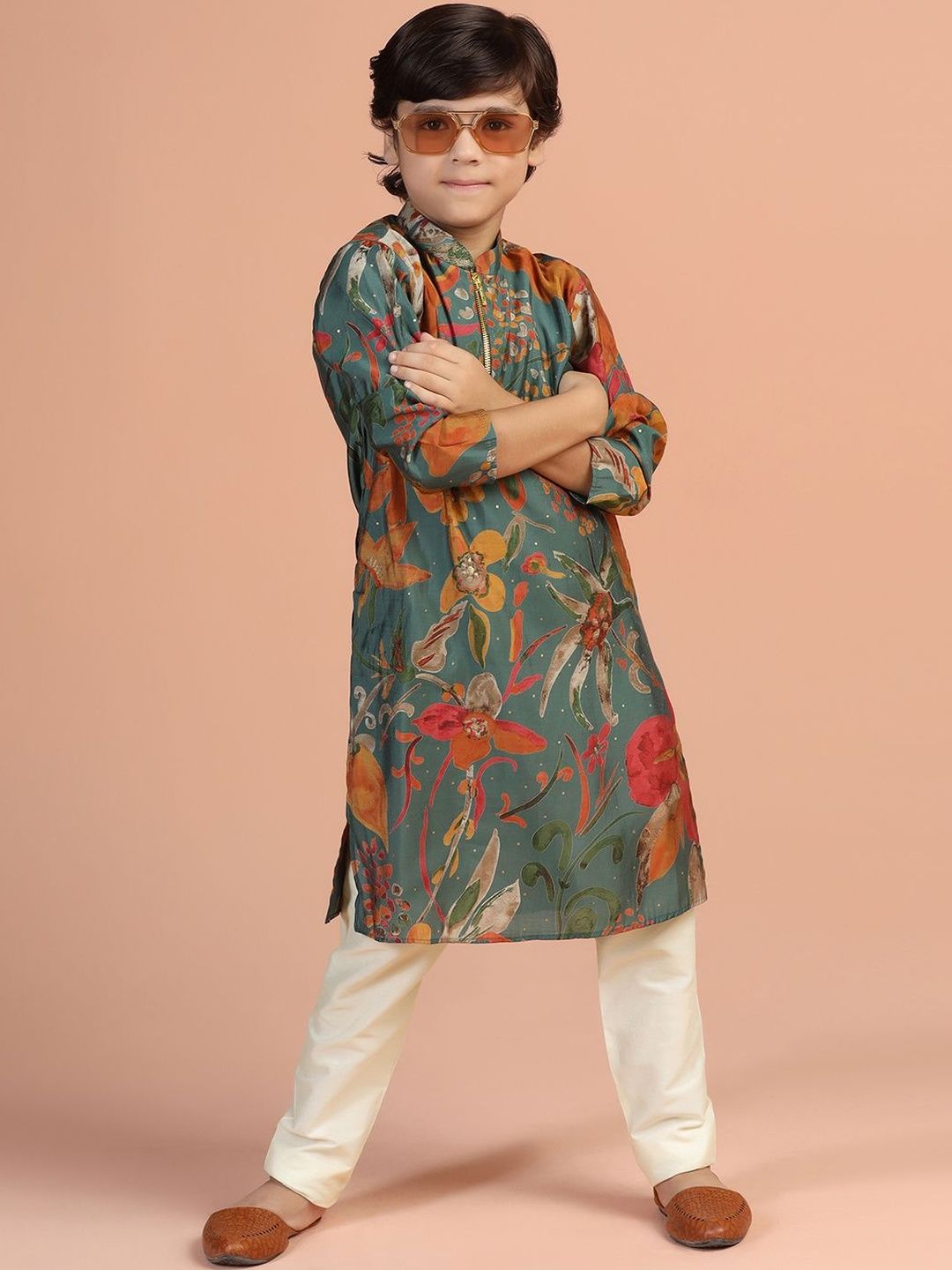 KISAH Boys Floral Printed Regular Kurta with Pyjamas
