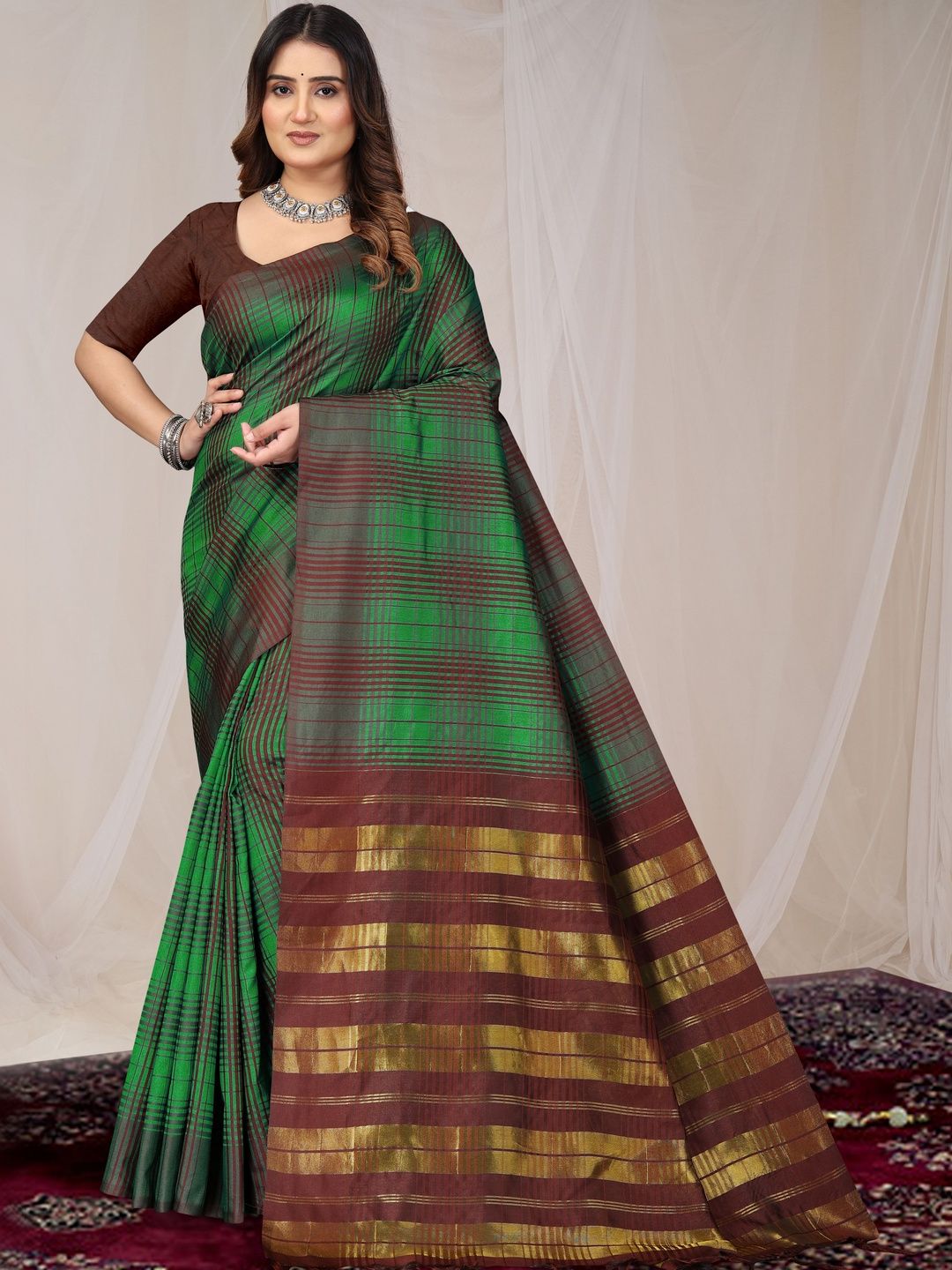 SHAIBO SAREE Checked Uppada Saree-picture-11