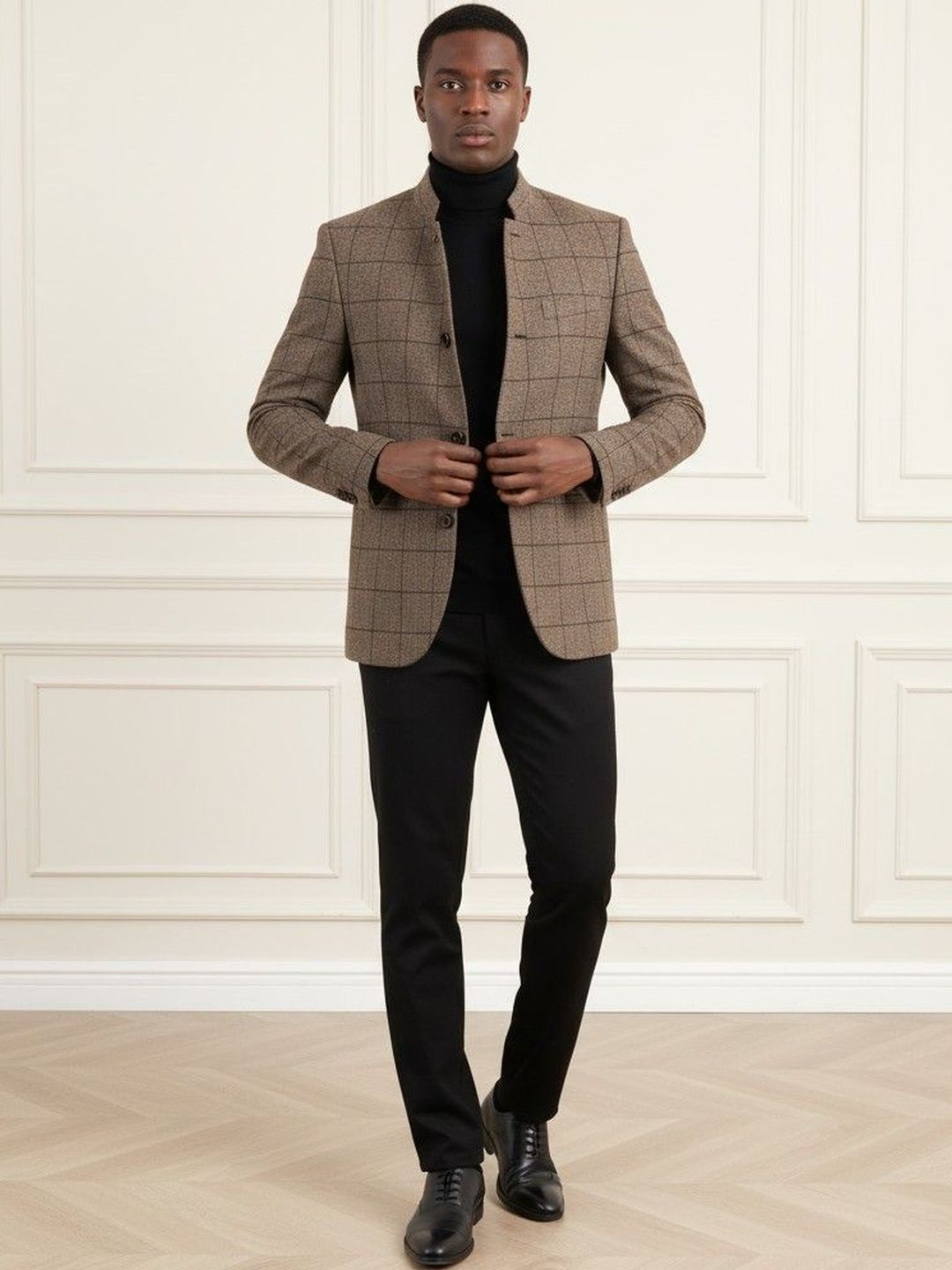 INVICTUS Checked Notched Lapel Long Sleeves Single Breasted Blazer-picture-28