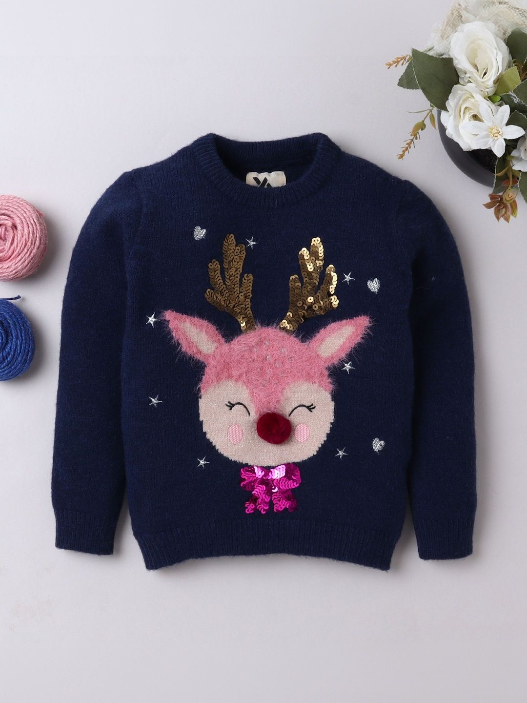 Yellow Apple Girls Printed Pullover with Applique Detail-picture-33