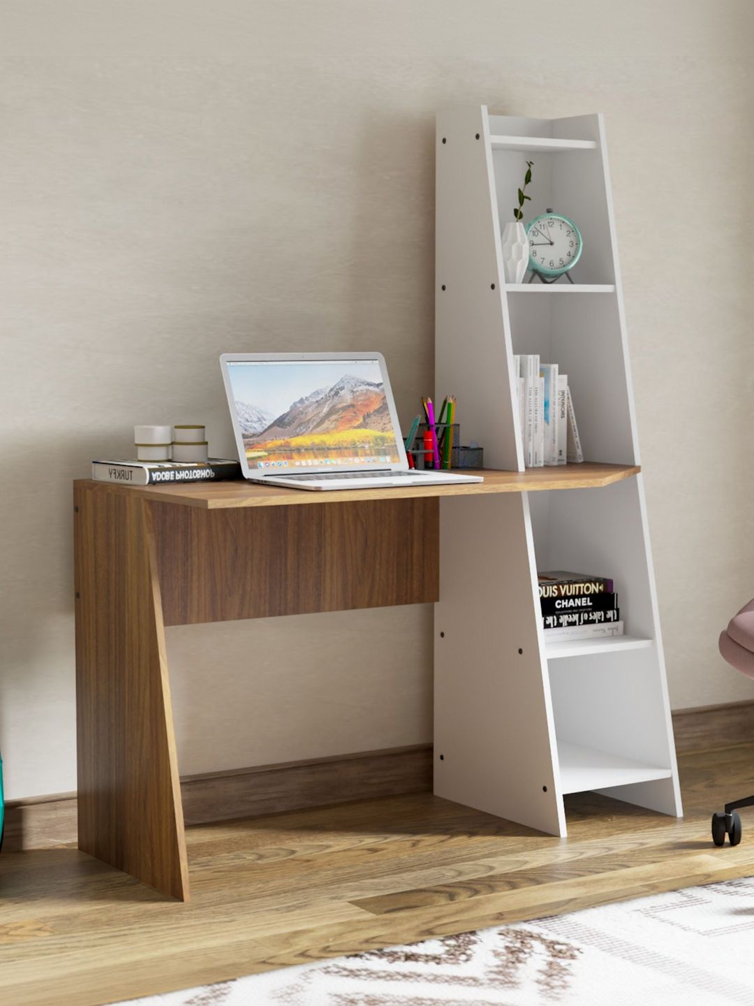 neuspace Brown & White Engineered Wood Study Table
