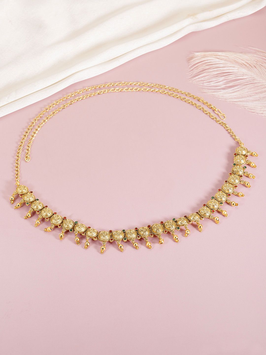 Peora Gold-Plated Stones Studded Waist Chain Saree Accessories-picture-16