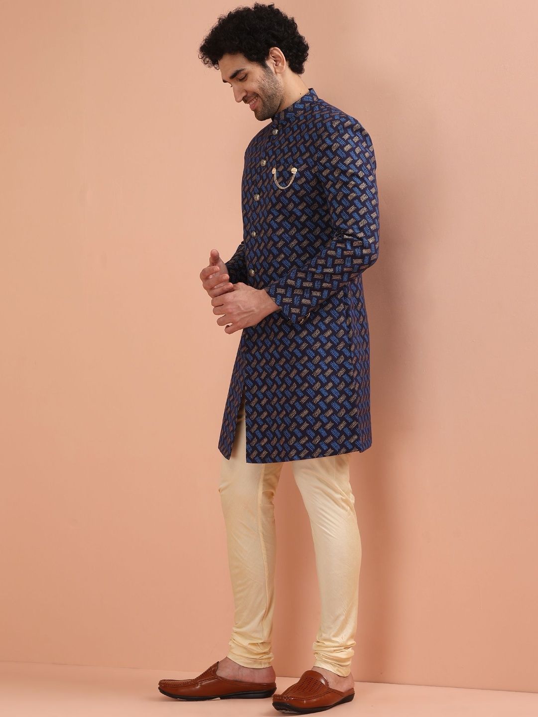 KISAH Textured Indowestern Sherwani Churidar Set-image-33