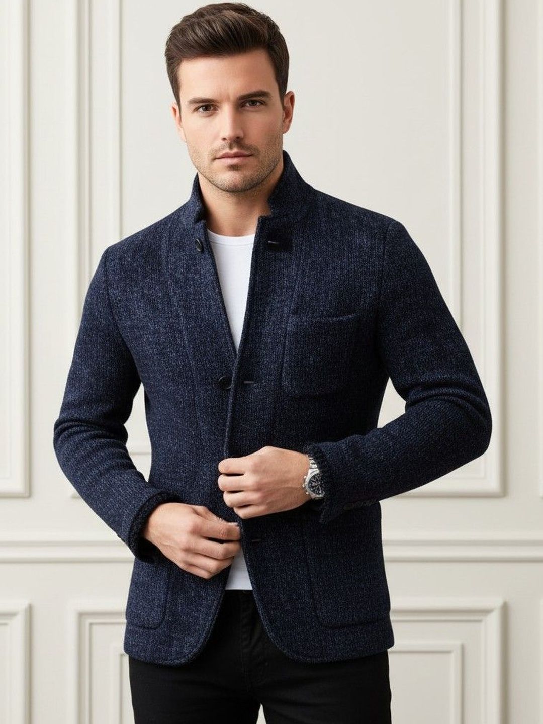 INVICTUS Mandarin Collar Long Sleeves Single Breasted Blazer-picture-49