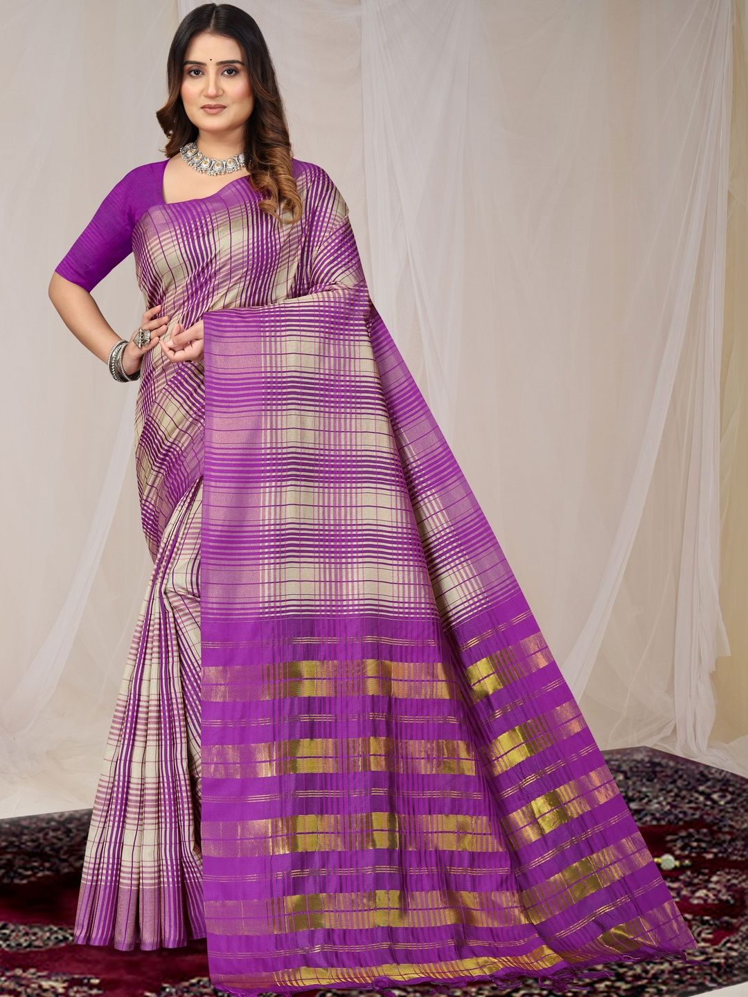 SHAIBO SAREE Checked Uppada Saree-picture-6