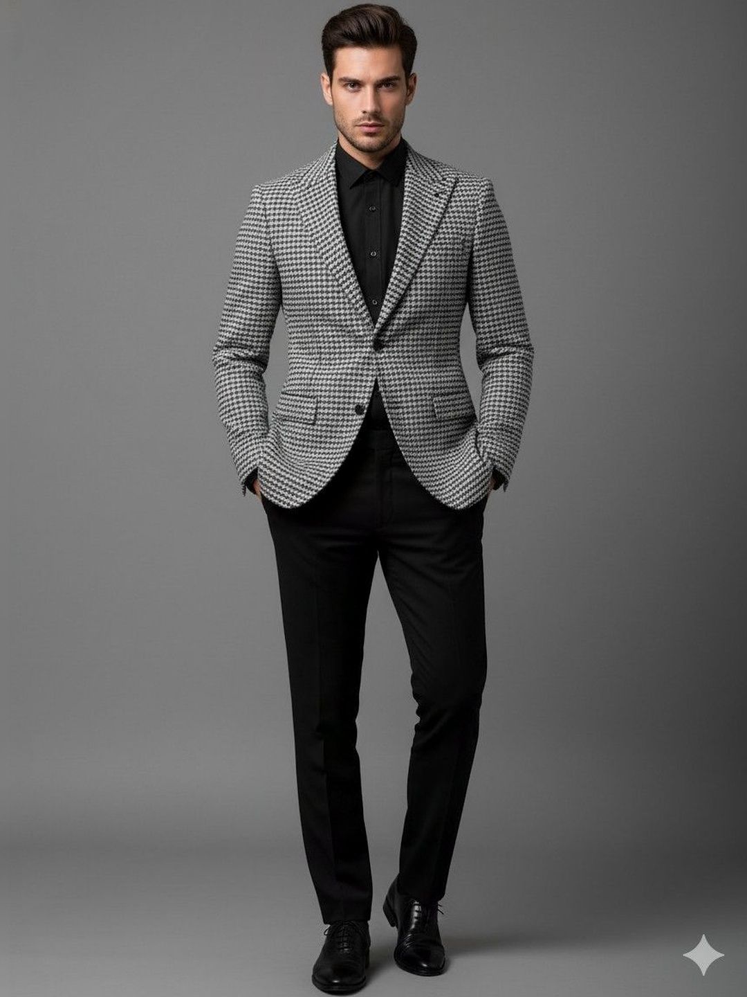 INVICTUS Checked Notched Lapel Long Sleeves Single Breasted Blazer-picture-28