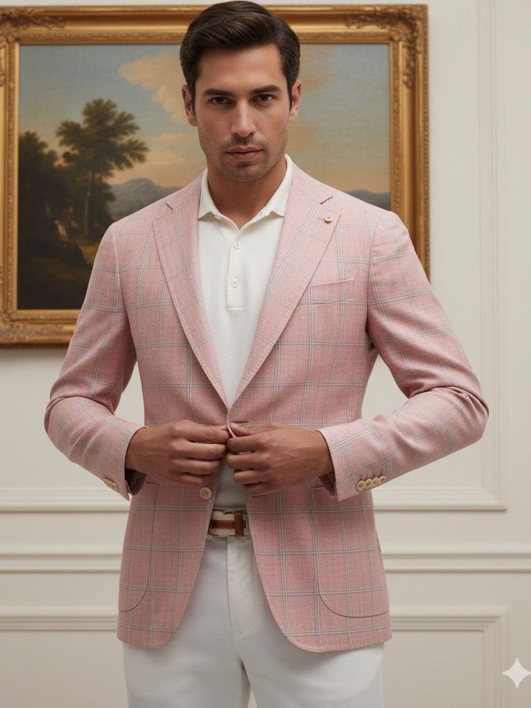 INVICTUS Checked Notched Lapel Long Sleeves Single Breasted Blazer-picture-40