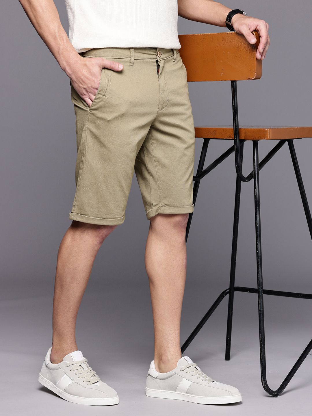 Louis Philippe Sport Men Slim Fit Textured Chino Shorts-picture-29