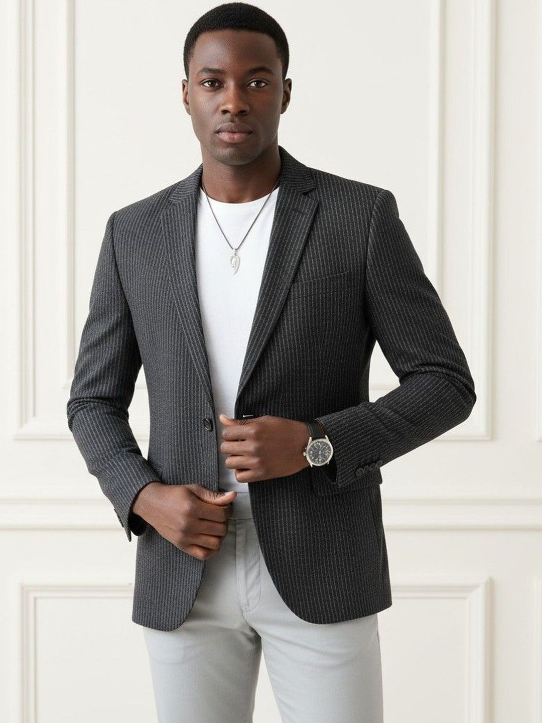 INVICTUS Self Design Notched Lapel Long Sleeves Single Breasted Blazer-picture-42