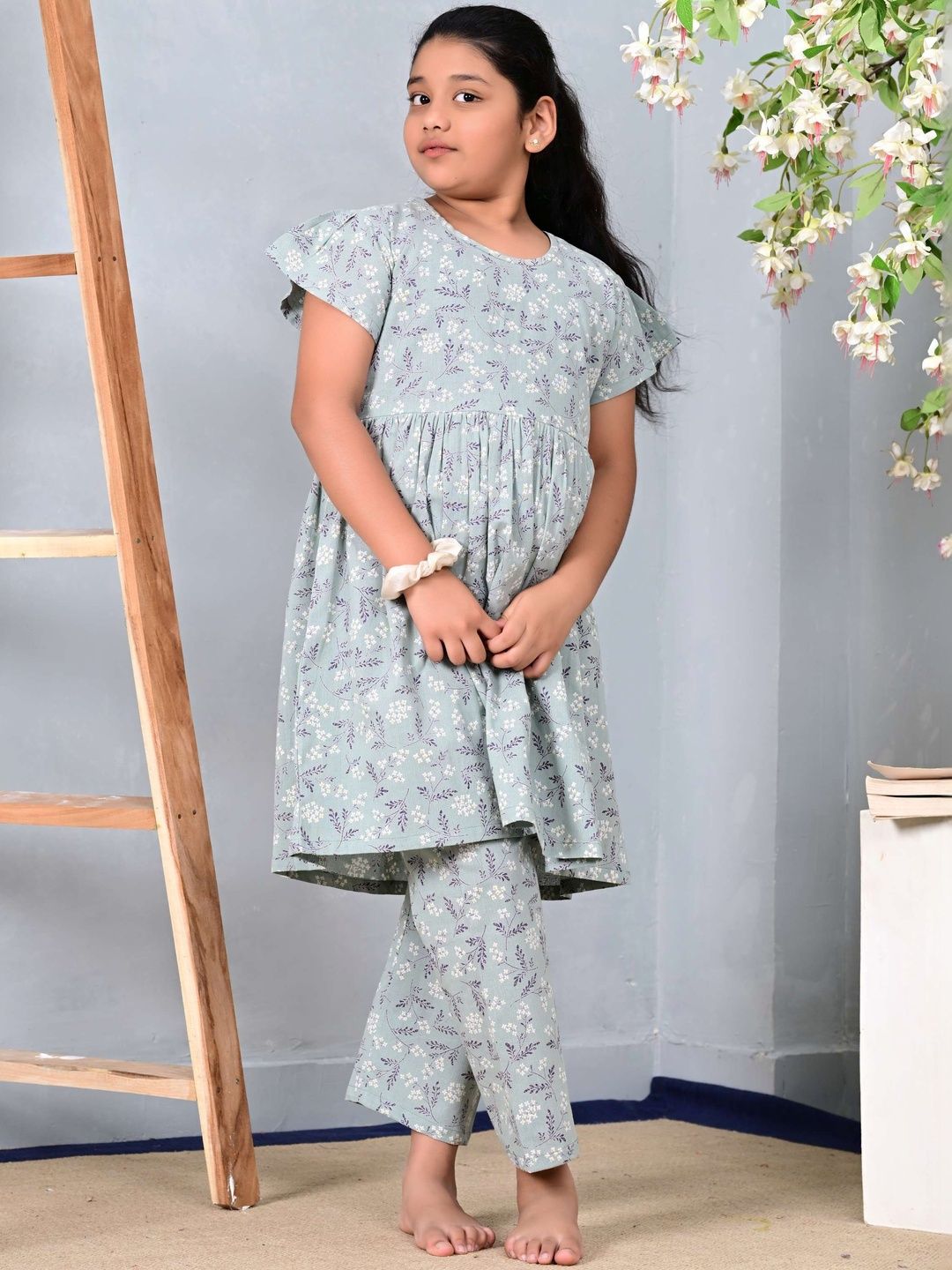Miss & Chief Girls Floral Printed Regular Pure Cotton Kurti with Trousers-picture-26